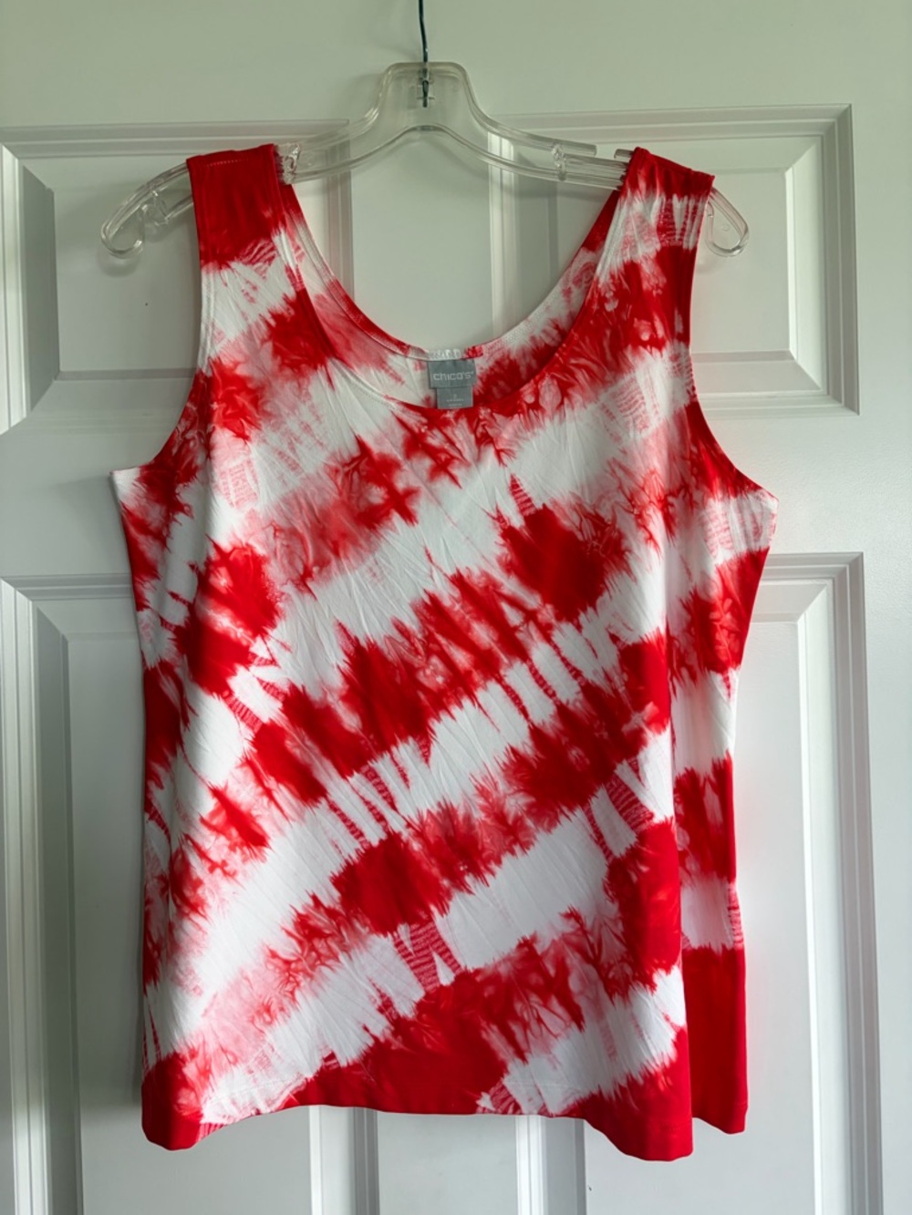 Chico's Red and White Tie-Dye Tank Top